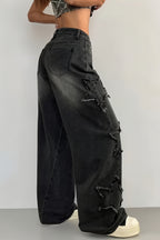 Star Patch High Rise Wide Leg Jeans
