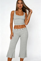 Eyelet Waist Flared Capri Pants