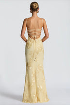 Floral Embellished Slip Gown Prom Dress