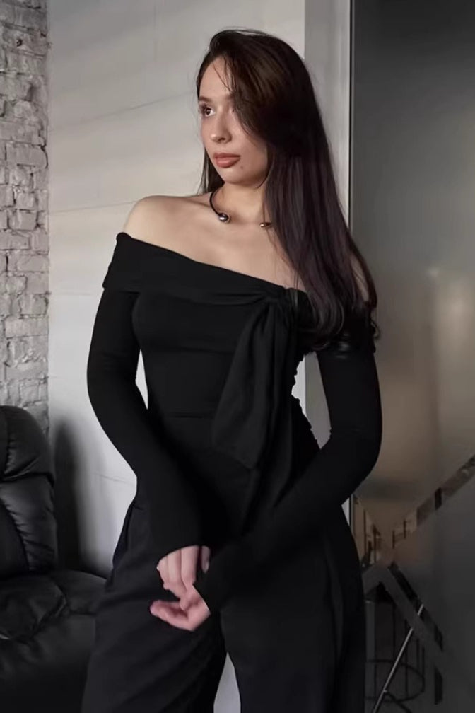 Off Shoulder Asymmetric Ribbed Long Sleeve Top Secondary image