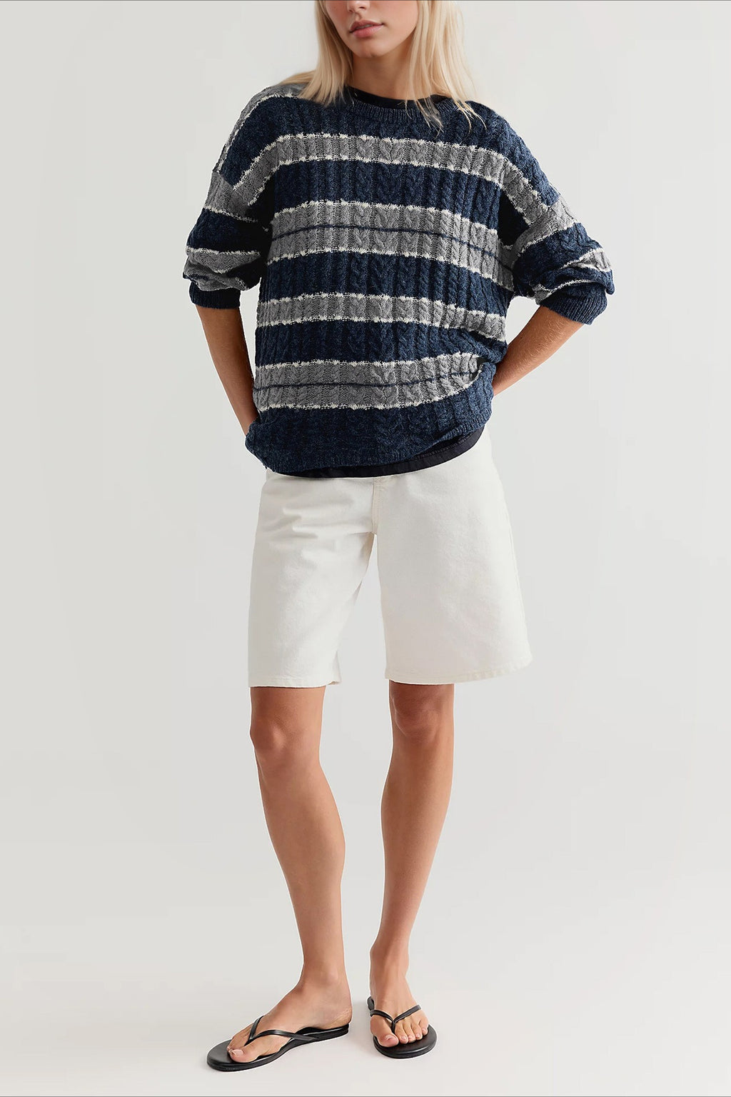 Multicolor Stripe Textured Relaxed Pullover Knit Sweater