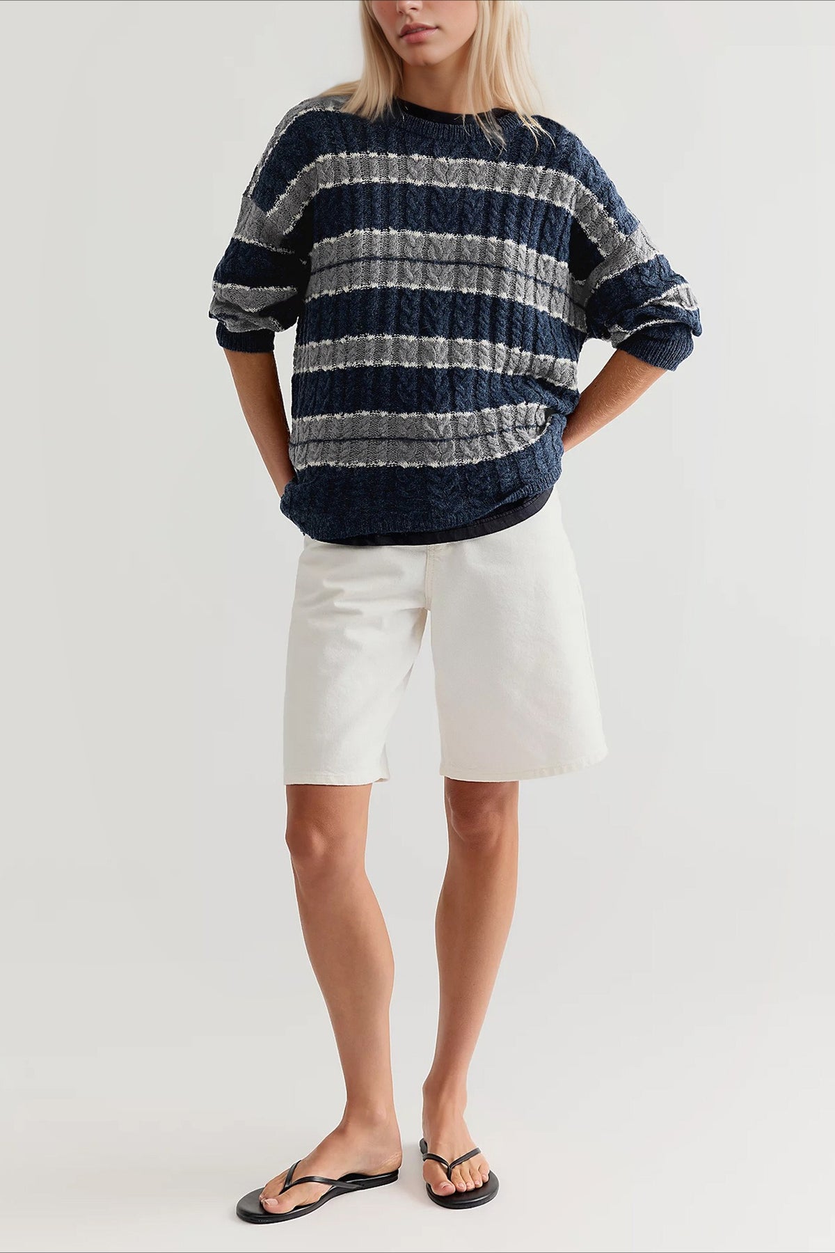 Multicolor Stripe Textured Relaxed Pullover Knit Sweater