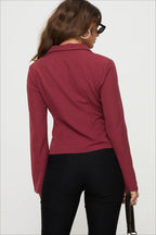 Pinstripe Flared Sleeve Fitted Button Front Blouse