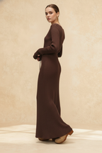V-Neck Long Sleeve Knit Sweater Dress