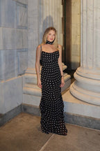 Polka Dot Scarf Neck Ruffled Cami Maxi Dress