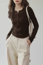 Mocha Brown Brushed Slim Fit Long Sleeve Tee