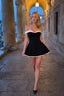 Contrast Bustier Ruffle Cocktail Dress