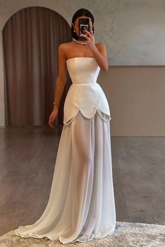 Strapless Sash Mesh Beaded Reception Dress Secondary image