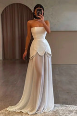 Strapless Sash Mesh Beaded Reception Dress