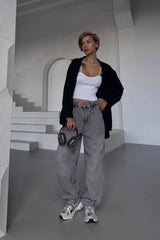 Washed Straight Leg High Waist Jeans