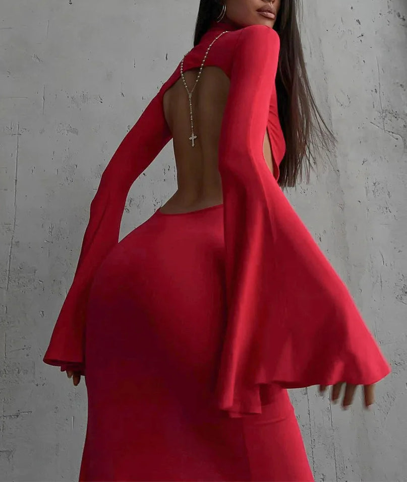 Turtleneck Slit Backless Maxi Dress Secondary image