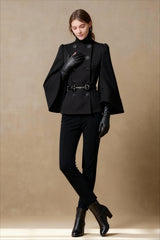 Double Breasted High Neck Solid Flared Buttoned Elegant Coats