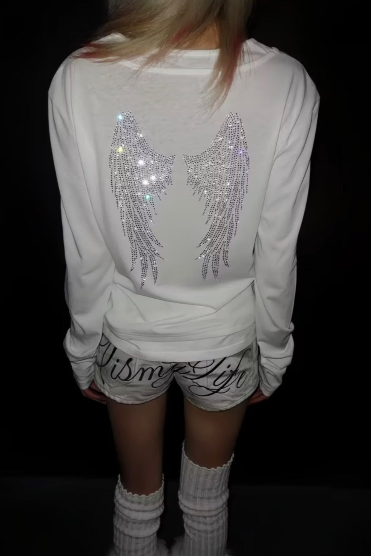 Rhinestone Cross Long Sleeve Fitted T-Shirt