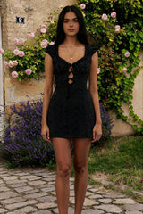 Retro Lace Bow Mini Dress