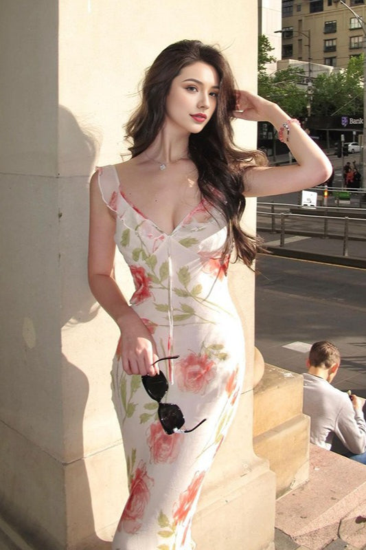 V-Neck Printed Backless Slip Floral Dress Main image