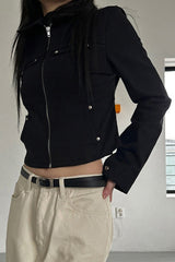 Studded Notch Collar Zip Jacket