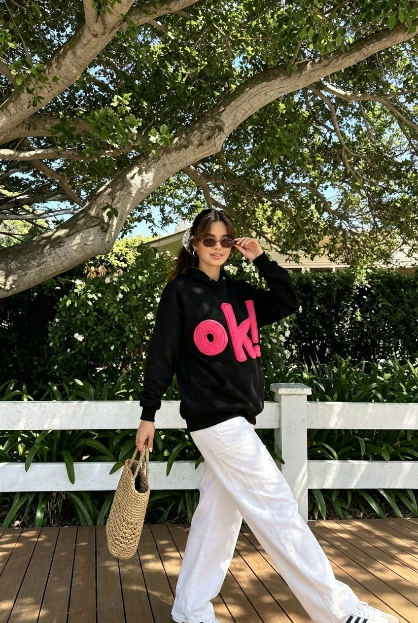 3D OK Letter Print Hoodie Main image