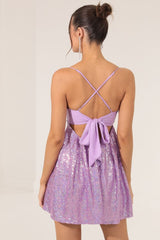 Spaghetti Strap Bow Contrast Chic  Sequin Dress