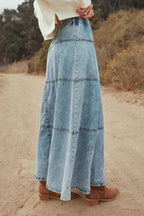Patchwork Denim Boho Midi Skirt