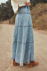 Patchwork Denim Boho Midi Skirt