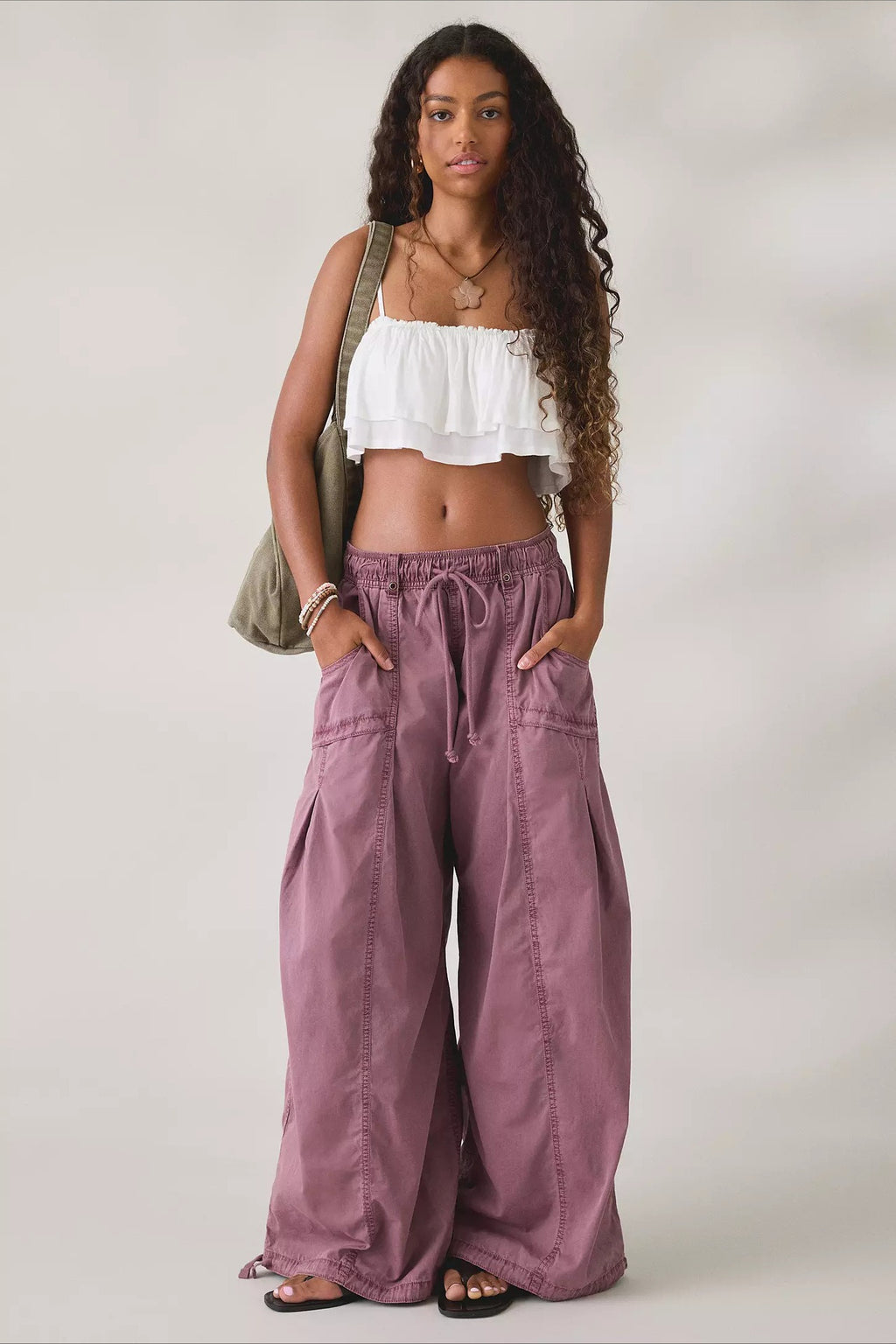 Drawstring Cargo Wide Leg Pants