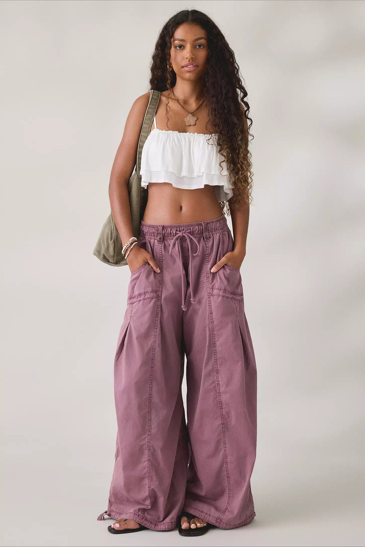 Drawstring Cargo Wide Leg Pants