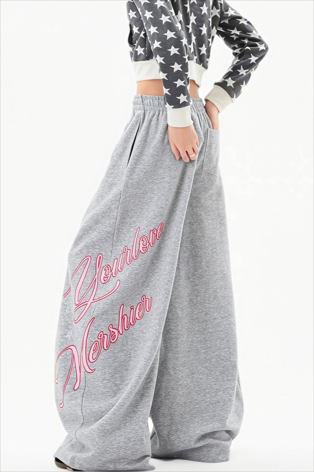 Letter Print Relaxed Wide Leg Sweat Pants