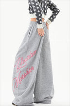 Letter Print Relaxed Wide Leg Sweat Pants