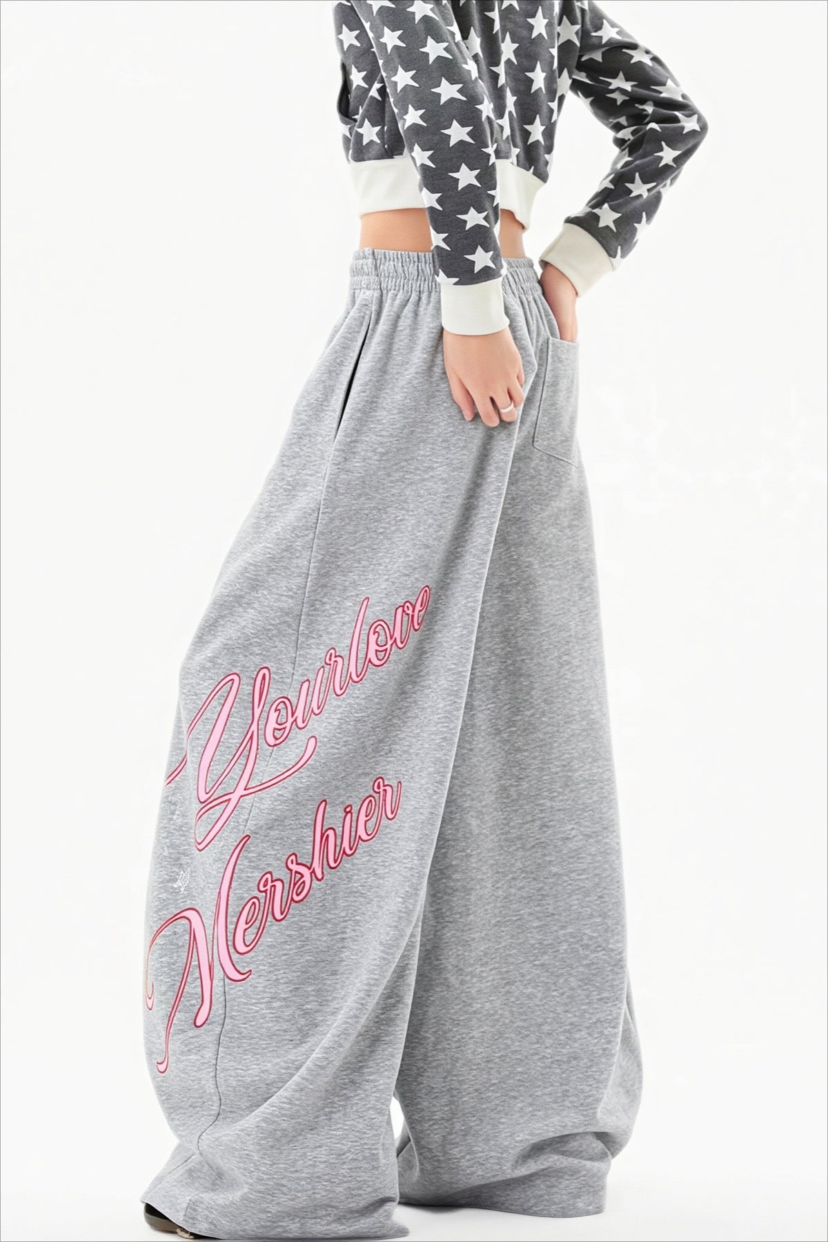 Letter Print Relaxed Wide Leg Sweat Pants