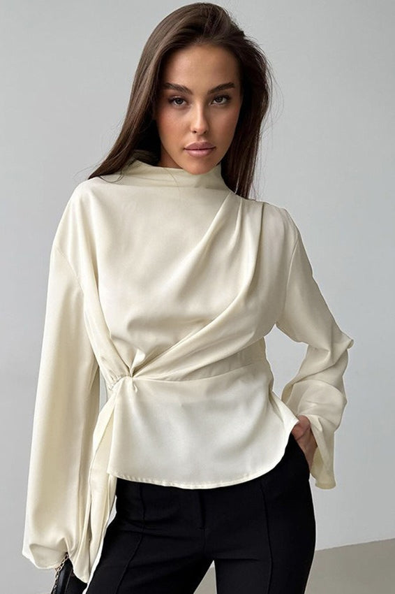Chiffon Side Slit Tie Waist Long Sleeve Top Secondary image
