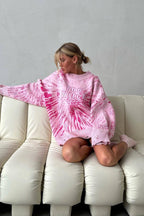Distressed Graphic Oversized Crew Neck Knit Sweater