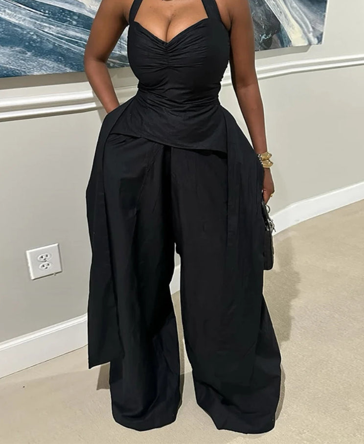 Ruched V Neck Wide Leg Two Piece Pants Set Secondary image