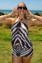 Zebra Print Ring Detail Halter Mini Dress