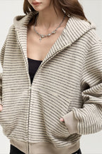 Soft Striped Relaxed Zip Up Hoodie