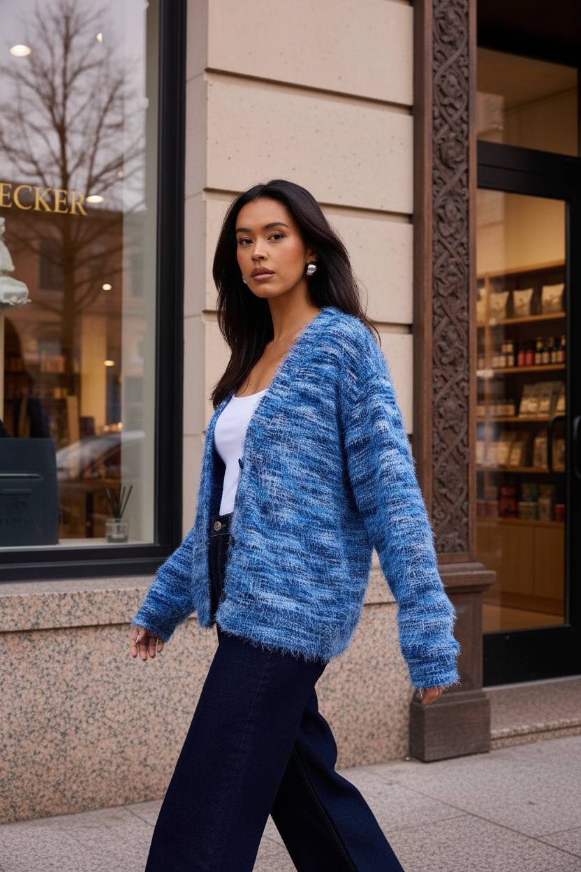 New Retro Fashion Deep V-Neck Maillard Plush Long-Sleeve Knit Cardigan Main image