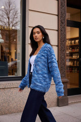 New Retro Fashion Deep V-Neck Maillard Plush Long-Sleeve Knit Cardigan