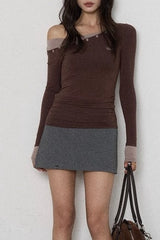 Color Block One Shoulder Knit Top