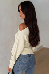 One Shoulder Slit Ribbed Long Sleeve Top