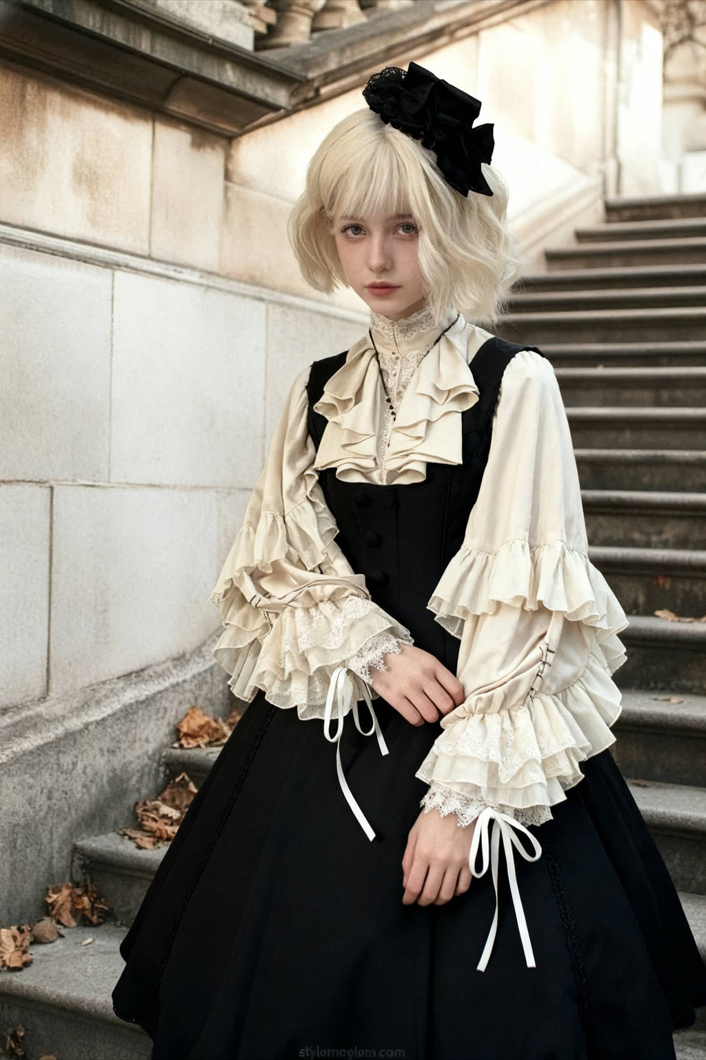 Dark Frill Batwing Sleeve Top