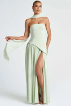 Strapless Side Slit Maxi Prom Dress