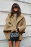Brown Oversized Batwing Sleeve Button Front Coat