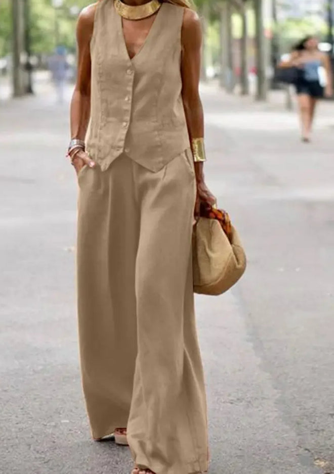 Casual Vest Wide Leg Pant Suit Main image