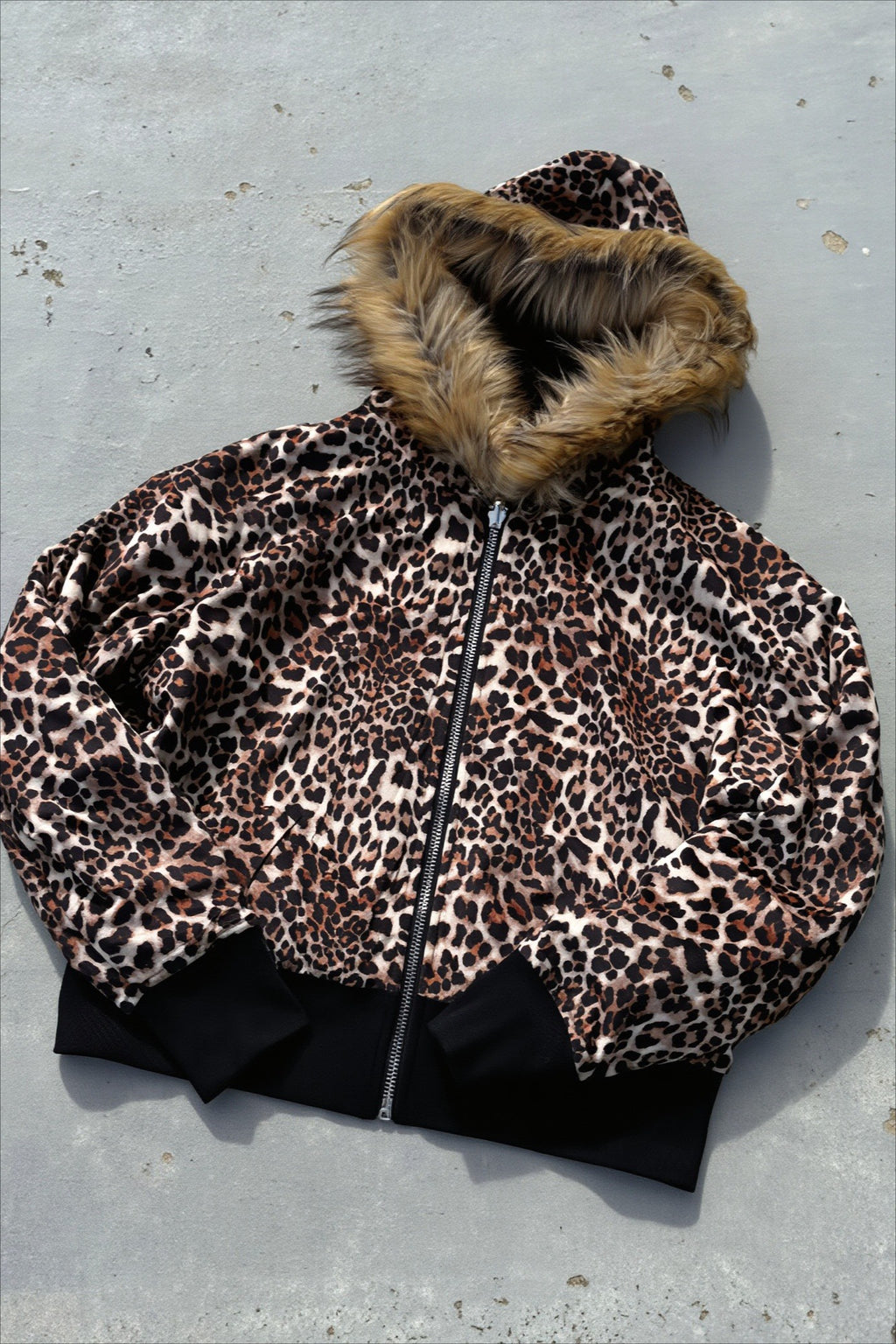 Reversible Leopard Panel Zip-Up Hoodie