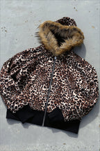 Reversible Leopard Panel Zip-Up Hoodie