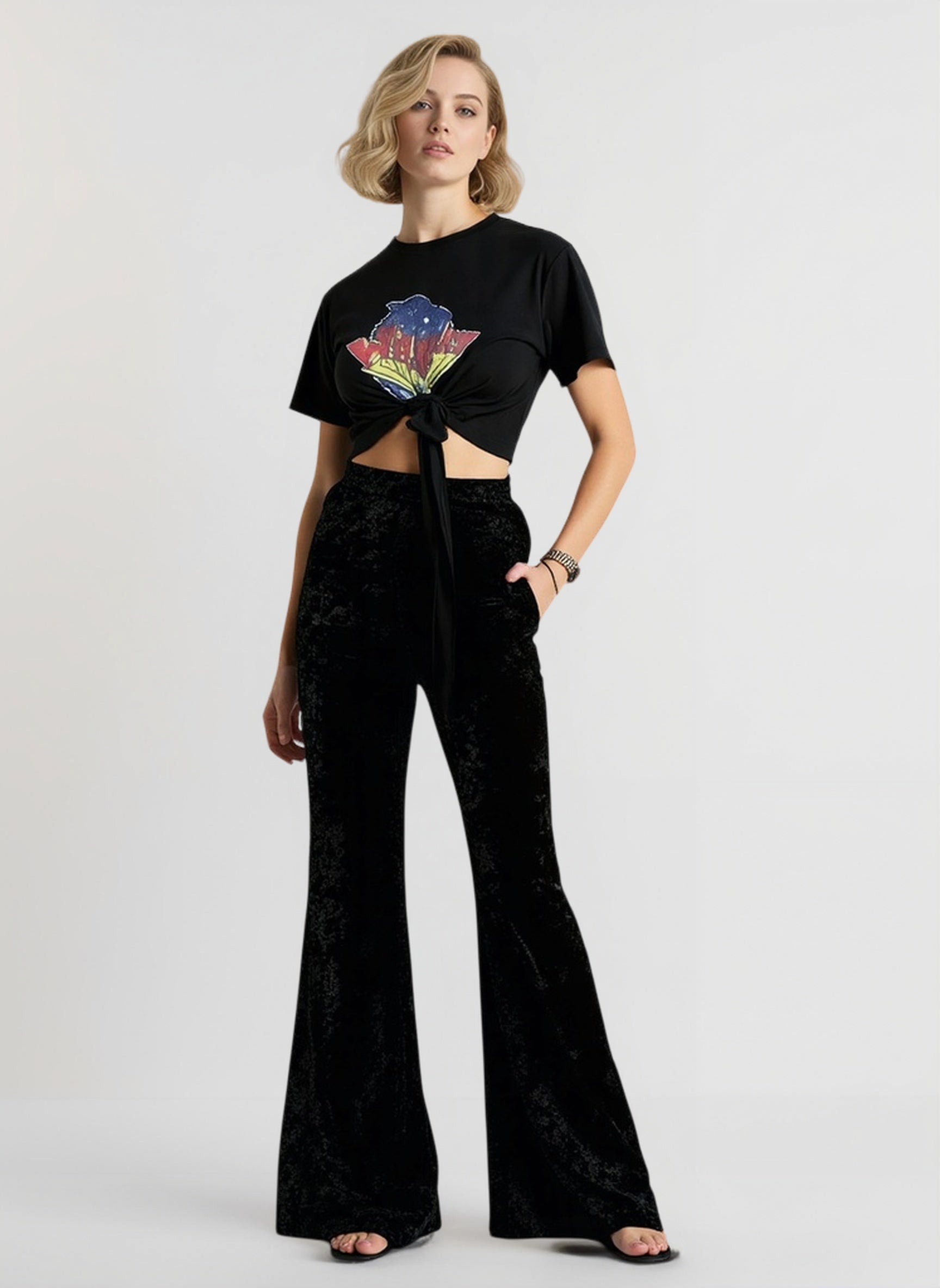 High Waist Velvet Wide Leg Velour Flare Pants Main image