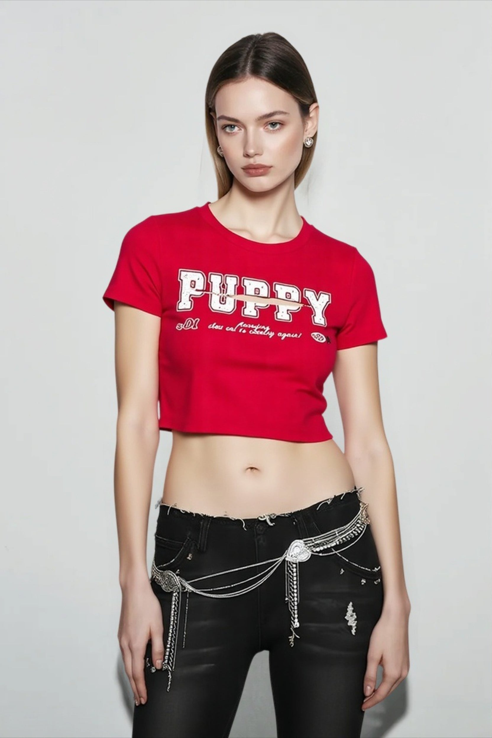 Y2K Print Cutout Crop T-shirts Secondary image