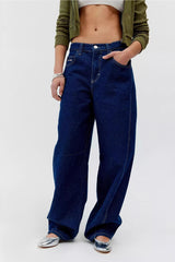 Vintage Wash Low Rise Slim Loose Straight Leg Jeans