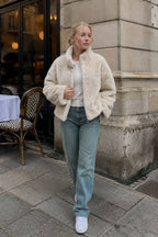 Stand Collar Faux Fur Cropped Jacket
