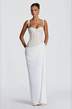 Lace Trim White Strapless Corset Fit Lace Dress