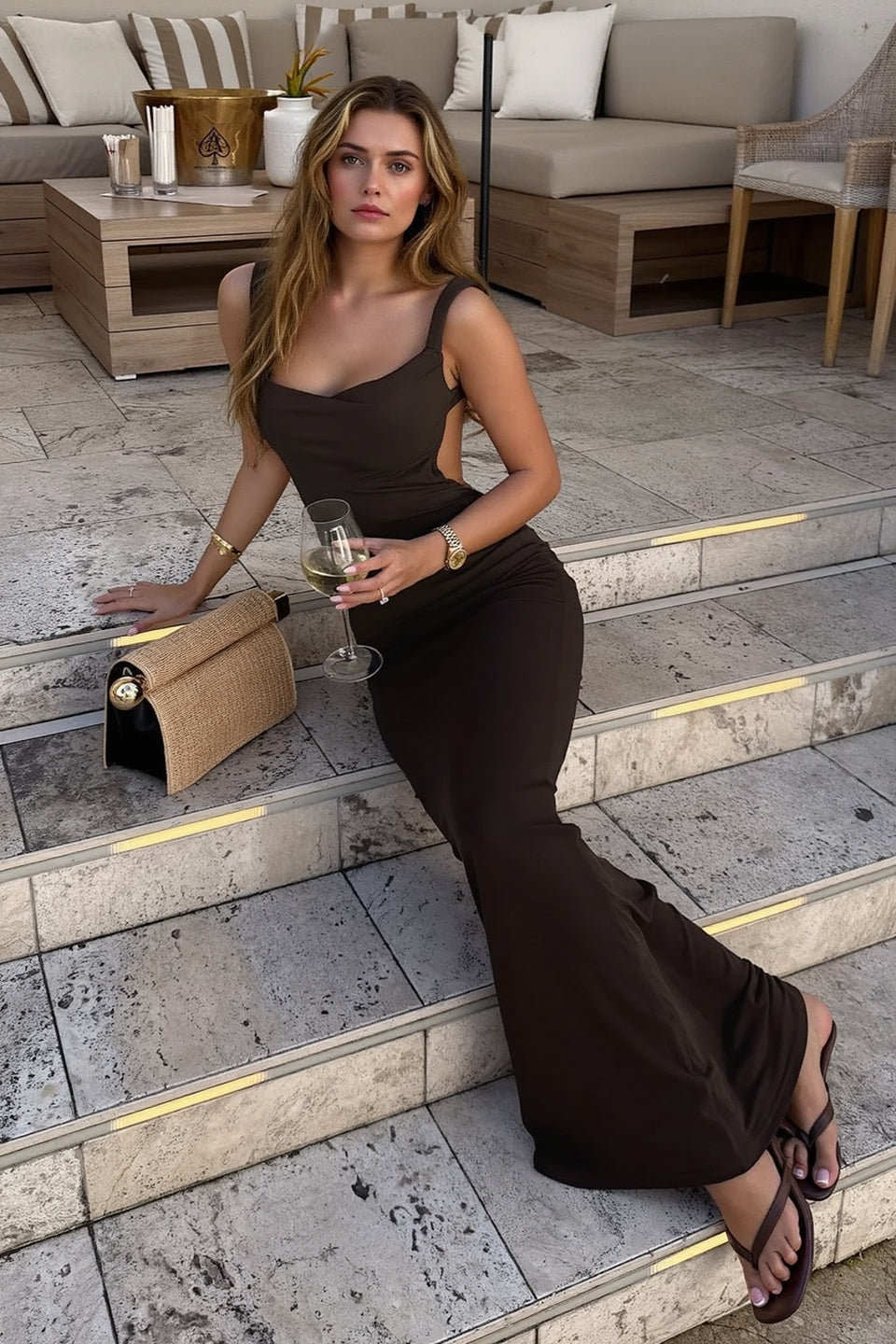 Deep Open Back Solid Basic Bodycon Slip Dress Secondary image